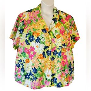 Old Navy Hawaiian Shirt Multi Floral Breast Pocket Short Sleeve Plus Size 2X
